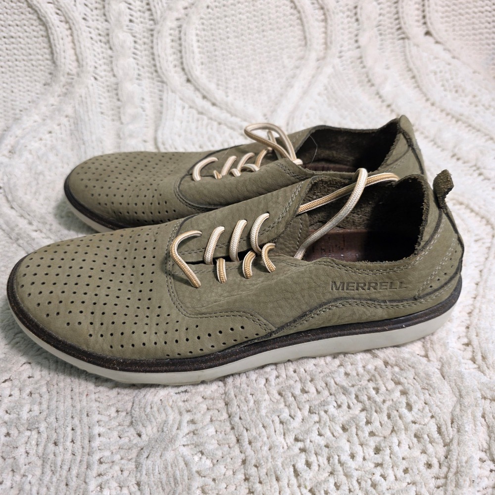 Merrell Around Town Sneakers Olive Green Perforated Leather Womens 6.5 Excellent